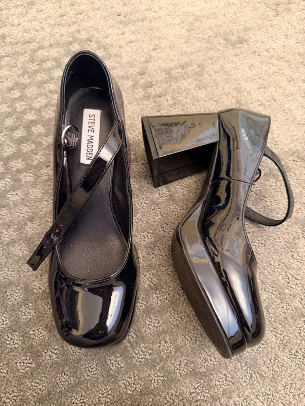 Steve Madden Black Patent Mary Jane Block Heel Shoes